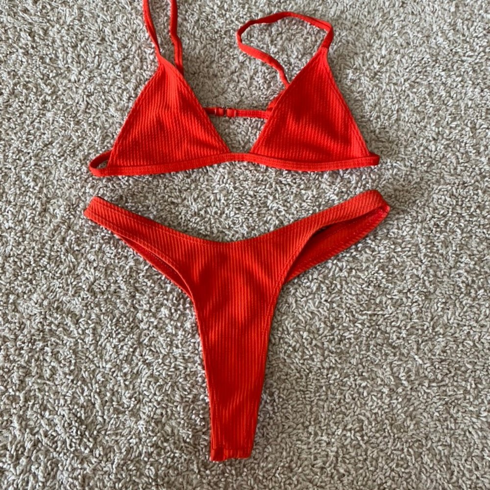 red ribbed bikini
